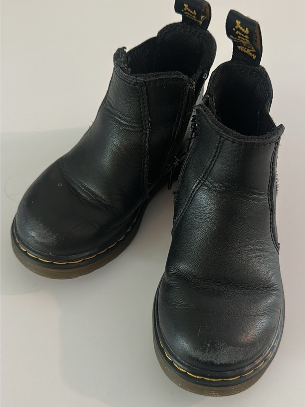 Dr. Martens Kids Black Leather Chelsea Boots with Yellow Stitching